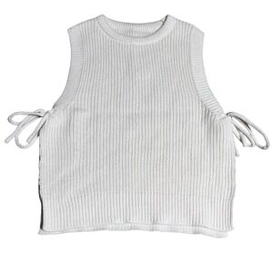 White Ribbed Sleeveless Knit Top Sweater Vest w/ Side Ties – No Size/Brand Tag